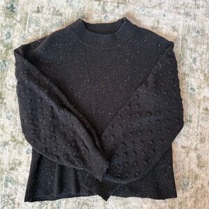 CeCe Black Textured Crew Neck Sweater
